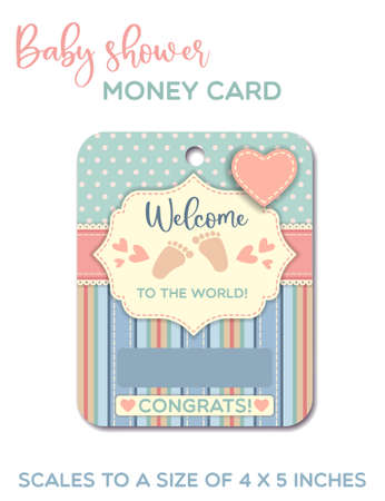Welcome to the world - Baby shower greeting card. Baby gift card, money card template.のイラスト素材
