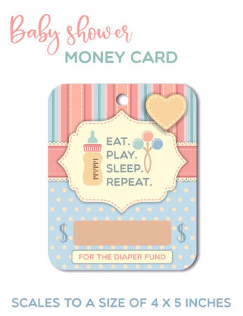 Eat. Play. Sleep. Repeat - Baby shower funny greeting card. Baby gift card, money card template.のイラスト素材