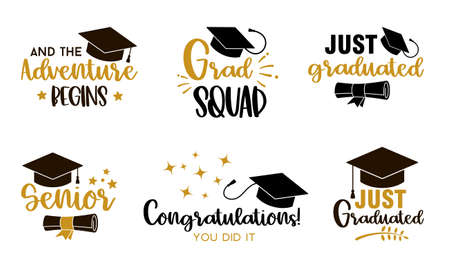 Graduation congratulations at school, university or college . Trendy calligraphy inscriptionのイラスト素材