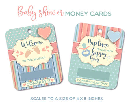 Welcome to the world - Baby shower greeting cards. Baby gift card, money card template.のイラスト素材