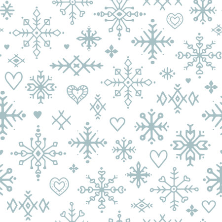 Snowflake seamless vector pattern. Background with blue festive Snowflakes and Scandinavian ornaments.のイラスト素材