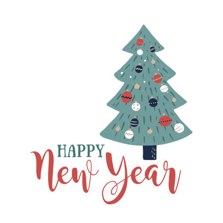 Happy New Year lettering. Abstract vector illustration. Holiday design for greeting card, invitationのイラスト素材
