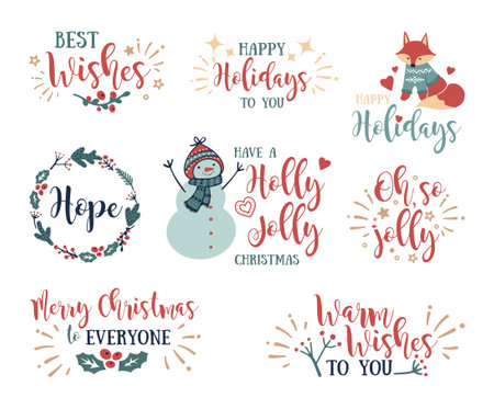 Set of Christmas quotes sayings and phrase typography handwriting bundle collection vectorのイラスト素材