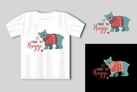 Time to hugge quote. Vector lettering for t shirt, poster, card. Merry Christmas concept with t-shirt mockupのイラスト素材