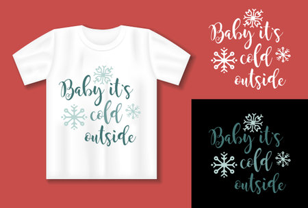 Funny Christmas quote. Vector lettering for t shirt, poster, card. Merry Christmas concept with t-shirt mockupのイラスト素材