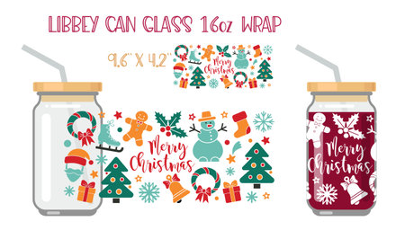 Printable Full wrap for libby class can. A pattern with Christmas symbolsのイラスト素材