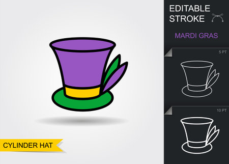 Mardi gras cilinder hat. Line icon with editable stroke with shadowのイラスト素材