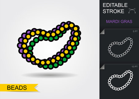 Mardi Gras beads. Line icon with editable stroke with shadowのイラスト素材
