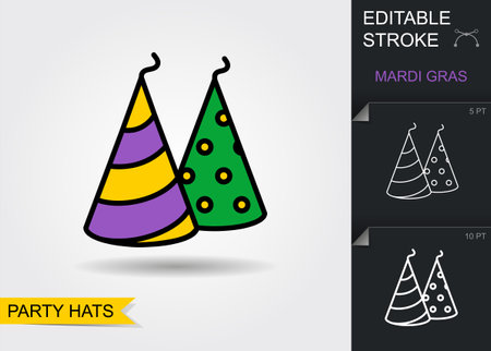Mardi gras stripy cap. Line icon with editable stroke with shadowのイラスト素材