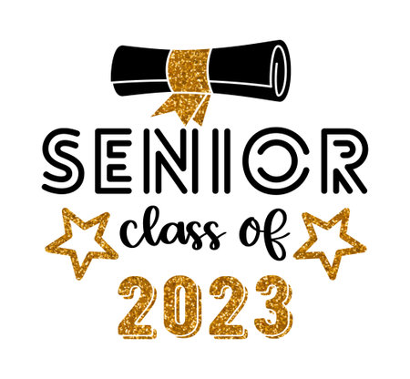 Senior class of 2023. Graduation congratulations at school, university or college. Trendy calligraphy inscriptionのイラスト素材