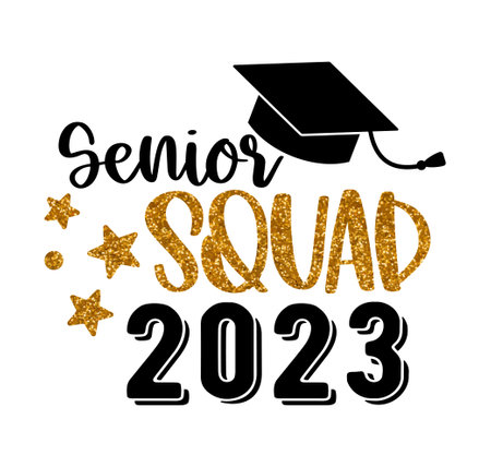 Senior Squad 2023 .Graduation congratulations at school, university or college. Trendy calligraphy inscriptionのイラスト素材