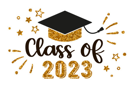 Class of 2023 .Graduation congratulations at school, university or college. Trendy calligraphy inscriptionのイラスト素材