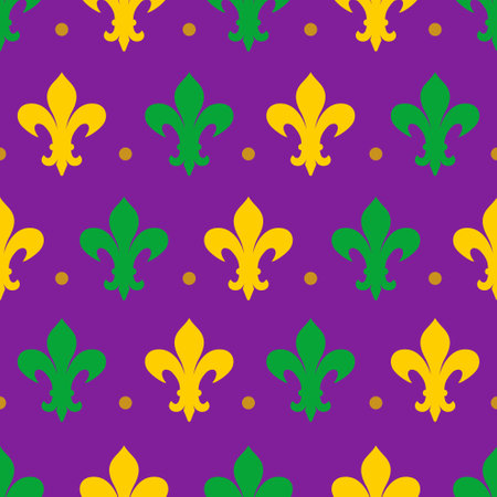 Mardi Gras seamless pattern with fleur-de-lis symbol. Perfect for wallpaper, pattern fills, web page background, textile, holiday greeting cardsのイラスト素材