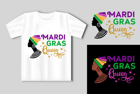 Mardi gras queen. Vector lettering for t shirt, poster, card. Mardi Gras concept On the mockup of a T shirt. Vector Illustrationのイラスト素材