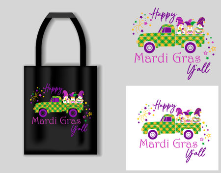 Mardi gras quote. Vector lettering for t shirt, poster, card. Mardi Gras concept with tote bag mockup. Vector Illustrationのイラスト素材