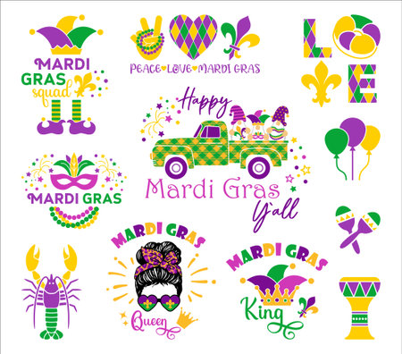 Mardi Gras carnival lettering quotes set in flat styleのイラスト素材
