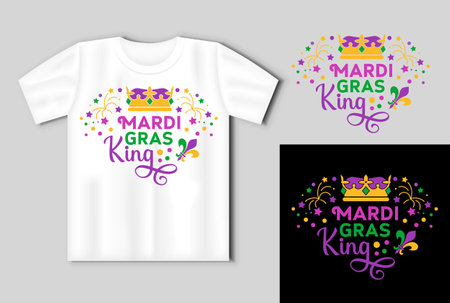 <p>Mardi Gras King. Mardi Gras vector design with crown and fleur de lis. Design On the mockup of a T shirt</p>のイラスト素材