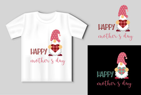 Happy Mothers Day calligraphy lettering with cute cartoon gnome. Mother s day design On the t shirt mockupのイラスト素材