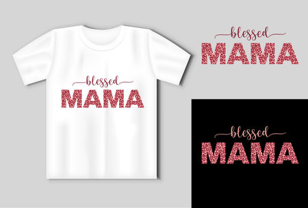 The words blessed MAMA with leopard textire with heart On the t shirt mockupのイラスト素材