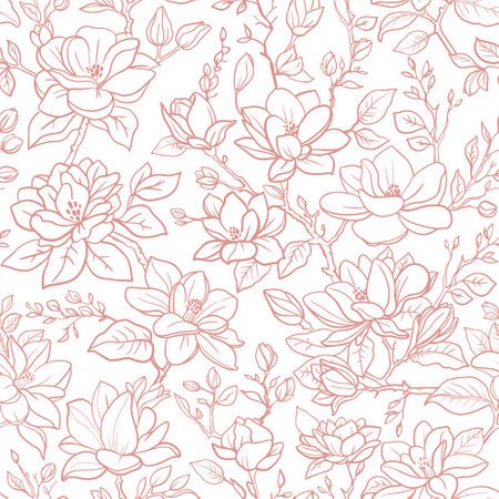 Seamless vector vintage floral pattern magnolia branches with flowers and leavesのイラスト素材
