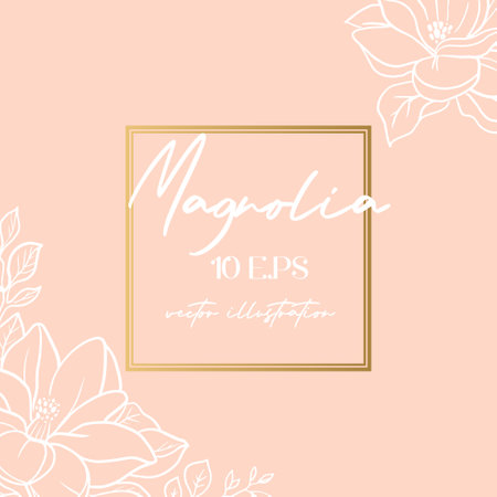 Wedding or party invitation template with magnolia flowers. Square card template with botanical designのイラスト素材
