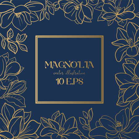 Printable Full wrap for libby class can. Floral pattern with golden magnolia flowersのイラスト素材