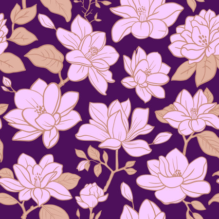 Seamless vector vintage floral pattern magnolia branches with flowers and leavesのイラスト素材