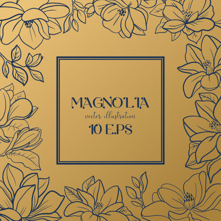Wedding or party invitation template with magnolia flowers. Square card template with botanical designのイラスト素材