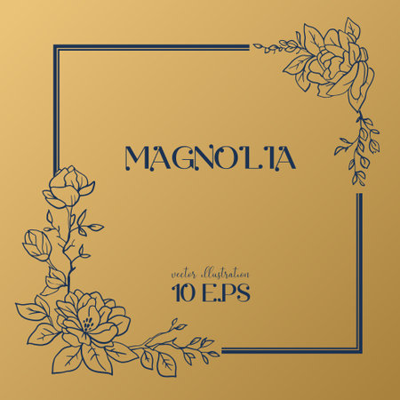 Wedding or party invitation template with magnolia flowers. Square card template with botanical designのイラスト素材