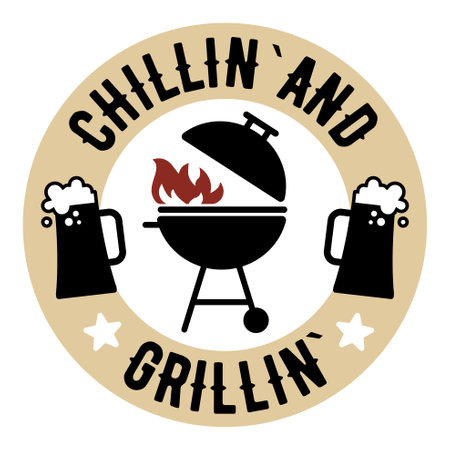The inscription Grillin Chillin Vector Image with grill and beerのイラスト素材