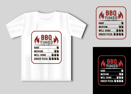 BBQ timer. Vector lettering for t shirt, poster, card. Funny BBQ concept with t-shirt mockupのイラスト素材