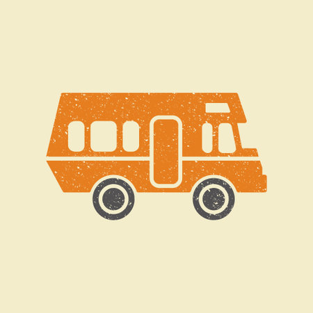 Camper van. Camping car icon. Flat icon in retro style. Symbol of camping. Vector Illustrationのイラスト素材