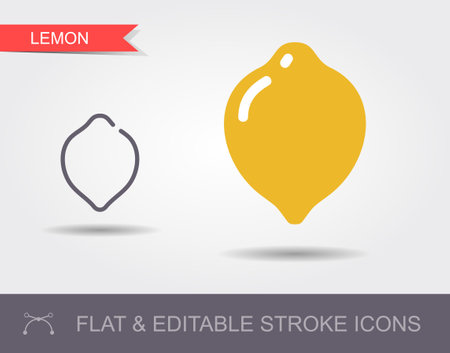 Lemon. Outline icon with editable stroke. Linear symbol of the food and flat iconのイラスト素材