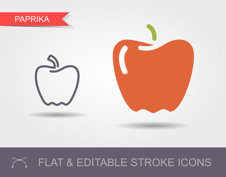 Paprika. Line icon with editable stroke and flat icon. Vector illustrationのイラスト素材