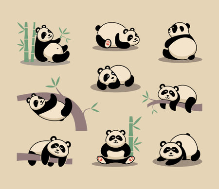 Collection of cute panda with various posing. Vector Illustrationのイラスト素材