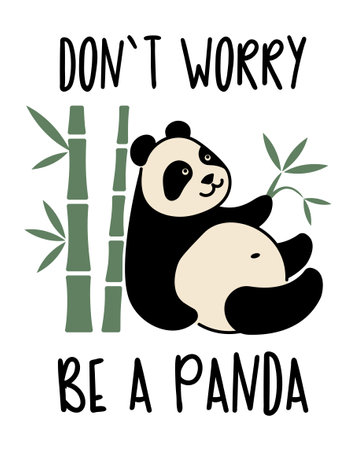 Cute panda. Simple flat icon with a funny inscriptionのイラスト素材