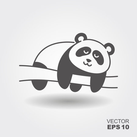 Cute panda hanging on a tree. Simple flat icon with shadow. Vector Illustrationのイラスト素材