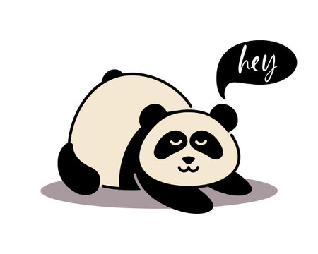 A cute lazy panda with inscription Hey.のイラスト素材