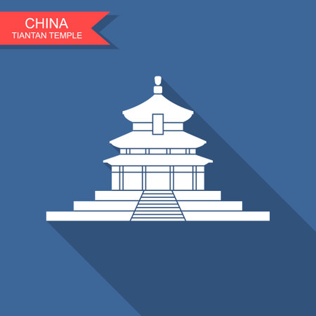 Tiantan Temple of Heaven in Beijing, China. Flat vector icon with shadowのイラスト素材