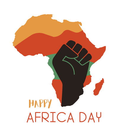 Happy Africa day template. Vector illustration of Africa Map with fist handのイラスト素材