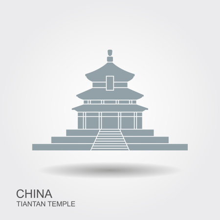 Tiantan Temple of Heaven in Beijing, China. - flat vector icon with shadowのイラスト素材