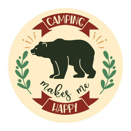 Camping makes me happy. T-Shirt Design, vector modern logos of camping theme, suitable for apparel, mug, t-shirt design and many others, vector illustrationのイラスト素材