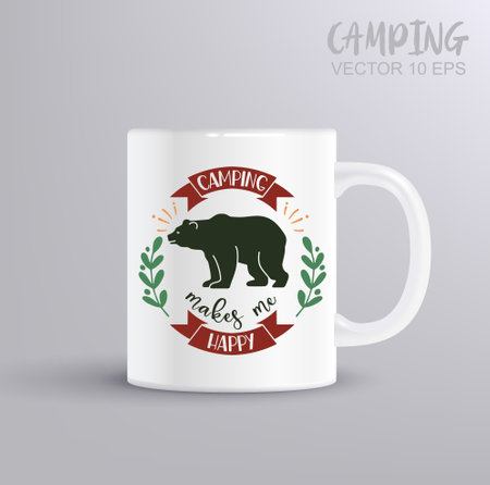 Camping makes me happy. T-Shirt Design, vector modern logos of camping theme, suitable for apparel, mug, t-shirt design and many others, vector illustrationのイラスト素材