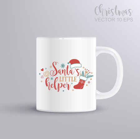 Funny Christmas quote. Santa s little helper. Christmas concept with mug mockupのイラスト素材