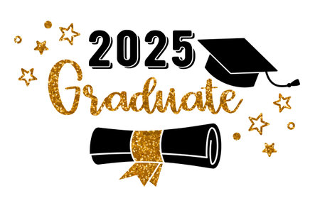 2025 Graduate . Trendy calligraphy inscription with black hatのイラスト素材