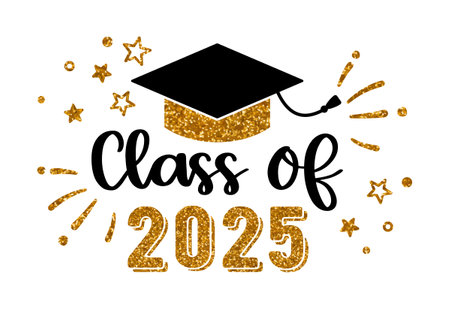 Class of 2025 .Graduation congratulations at school, university or college. Trendy calligraphy inscriptionのイラスト素材