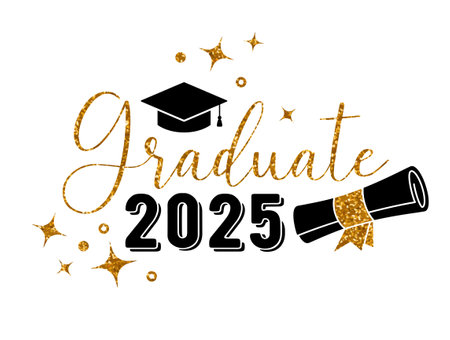 2025 Graduate . Trendy calligraphy inscription with black hatのイラスト素材