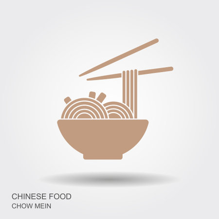 Bowl of chow mein noodles with chopsticksのイラスト素材