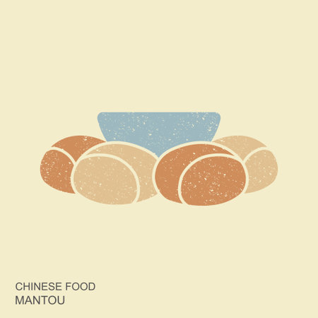 Mantou Chinese steamed bun. Mantou cartoon vector. Chinese food in retro styleのイラスト素材