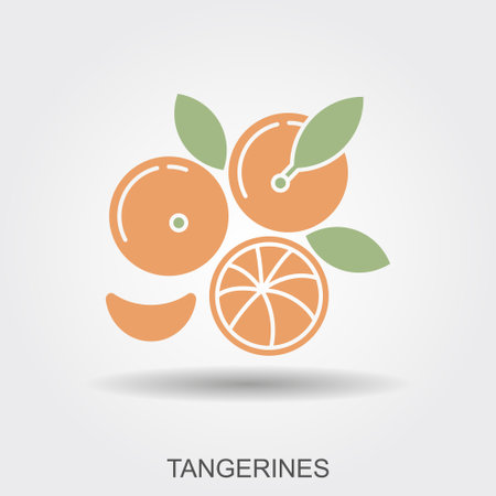 Tangerines. Flat con with shadowのイラスト素材